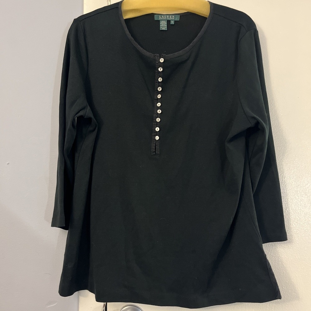 Lauren Ralph Lauren Womens Cardigan Sweater Buttons Cotton‎ 3/4 Henley Sleeve